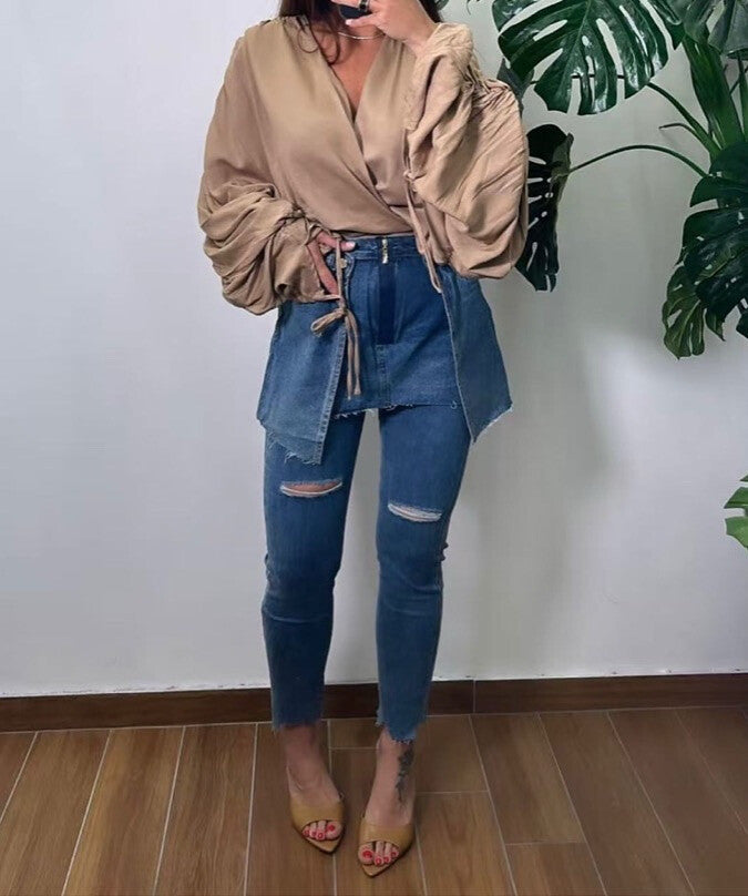 Blugi Drepți 2-în-1 cu Fustă Mini Detașabilă | Qarma Selection