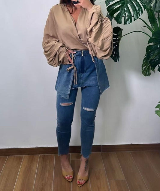 Blugi Drepți 2-în-1 cu Fustă Mini Detașabilă | Qarma Selection