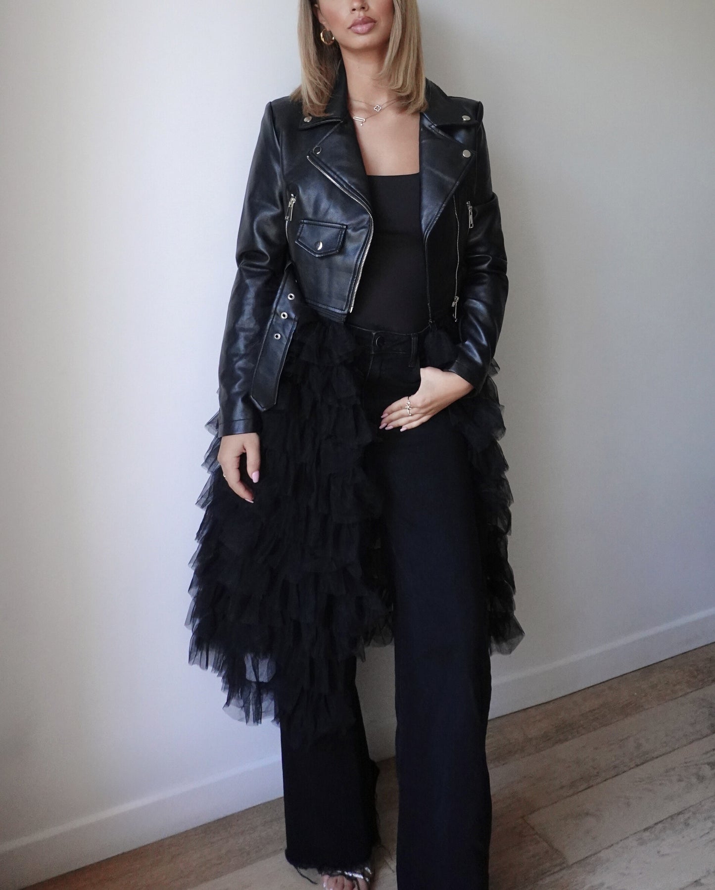 Geacă Biker 2-în-1 cu Trenă Detașabilă din Tulle | Qarma Selection