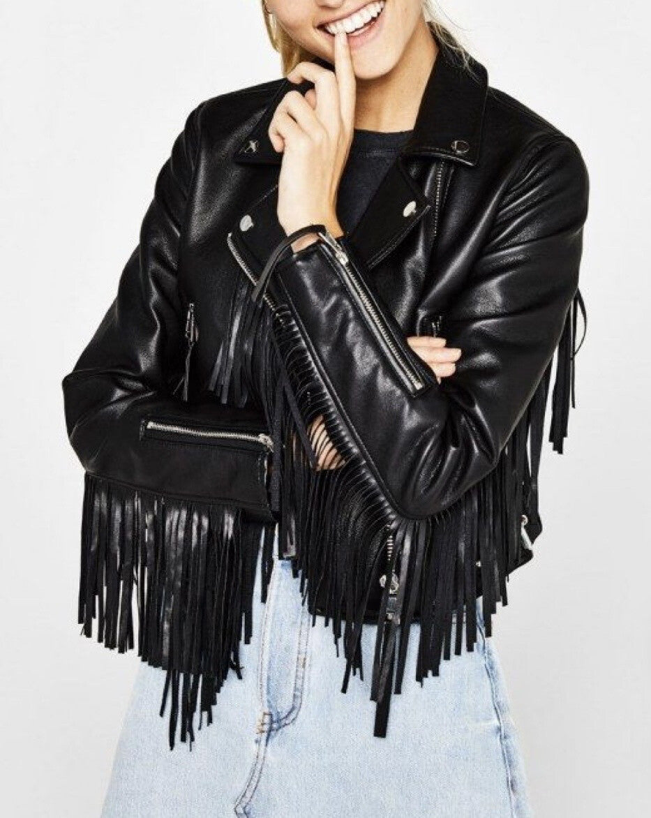 Geacă Biker din Piele Ecologică cu Franjuri | Qarma Selection