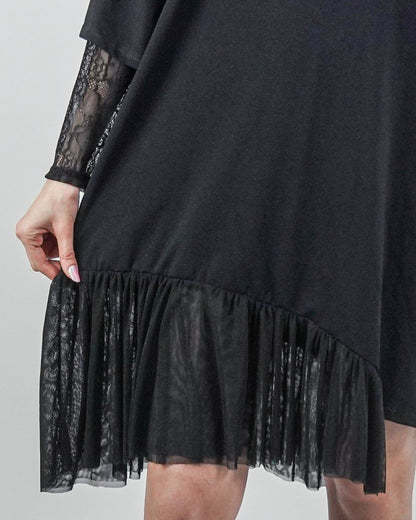 Rochie Neagră cu Mâneci Dantelă (S-XL)
