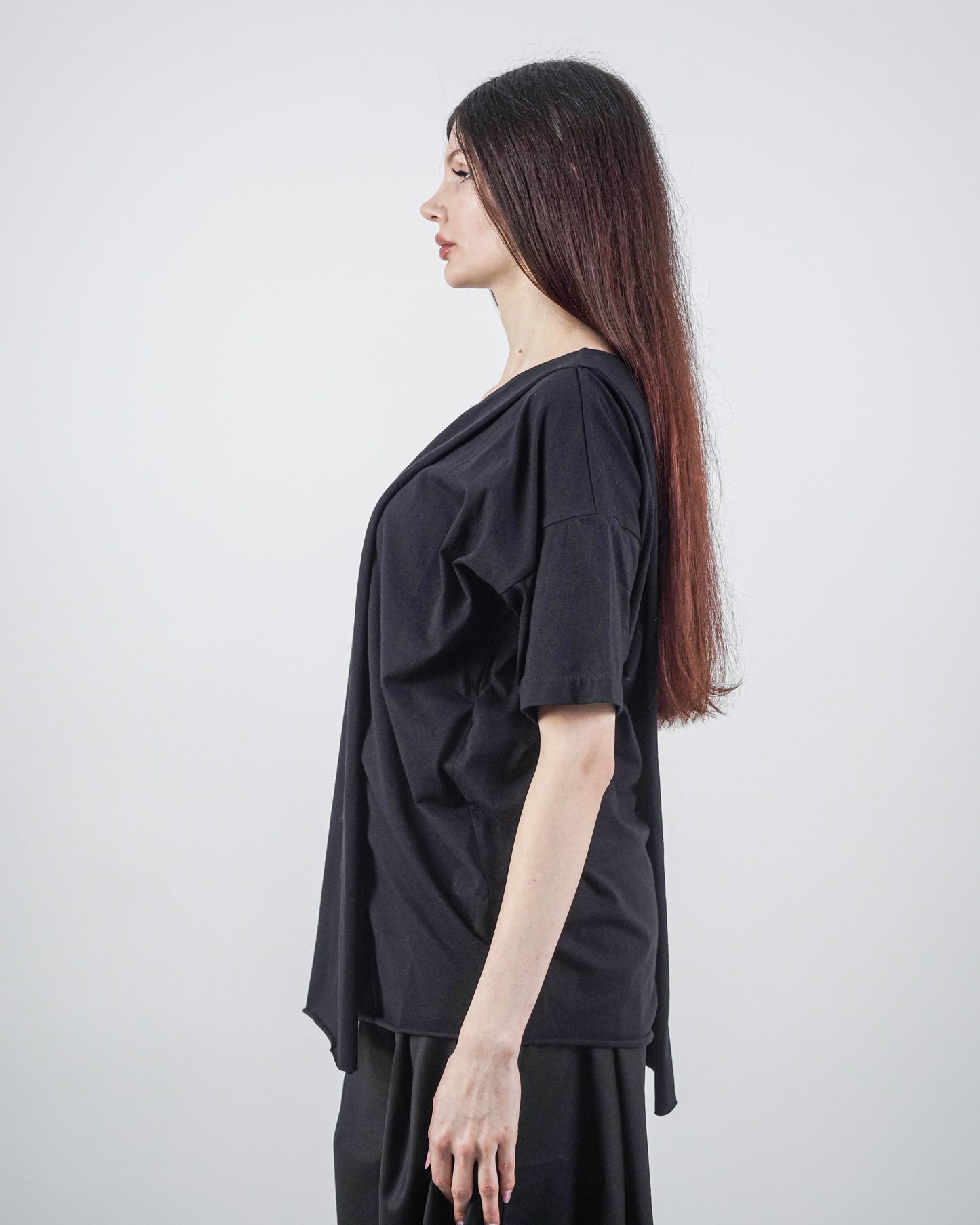 Bluză Neagră Parte Peste Parte (S-XL)