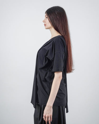 Bluză Neagră Parte Peste Parte (S-XL)