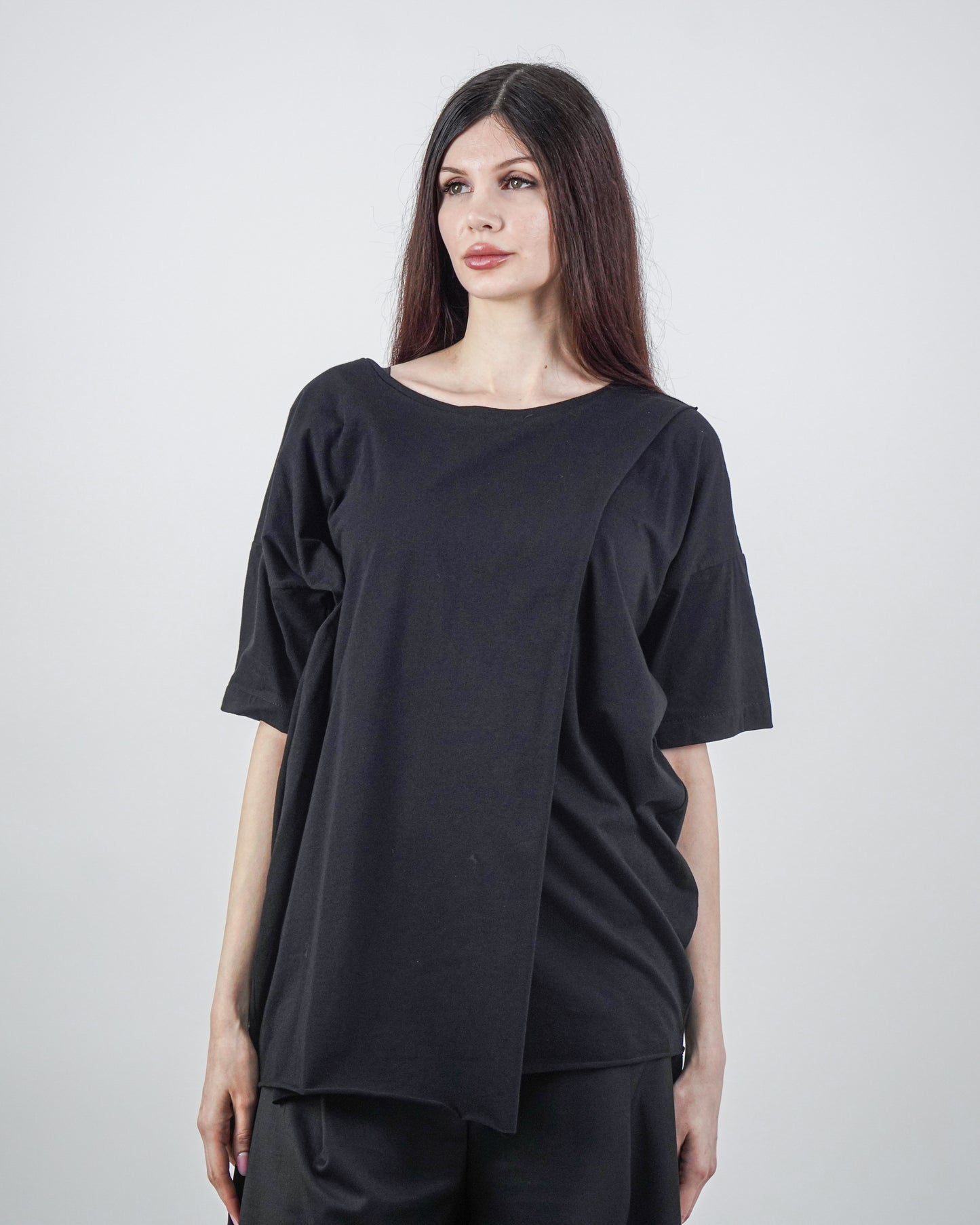 Bluză Neagră Parte Peste Parte (S-XL)