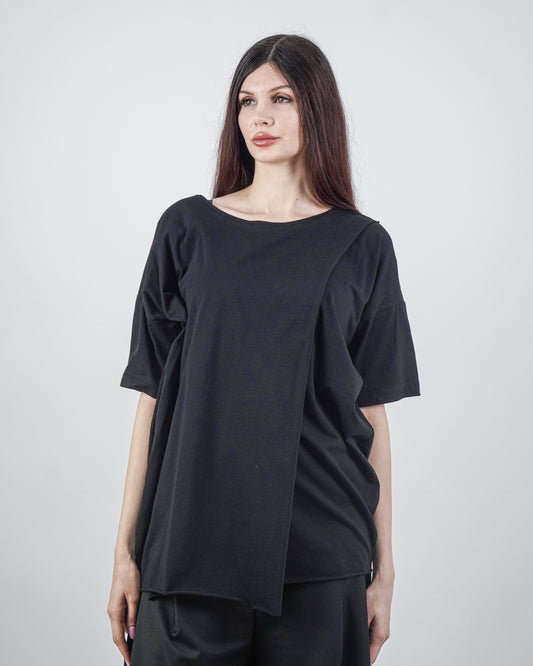 Bluză Neagră Parte Peste Parte (S-XL)