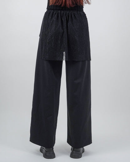 Pantaloni Negri cu Fustă de Dantelă (S-XL)