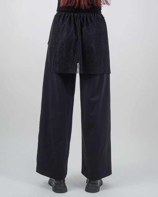 Pantaloni Negri cu Fustă de Dantelă (S-XL)