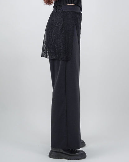 Pantaloni Negri cu Fustă de Dantelă (S-XL)