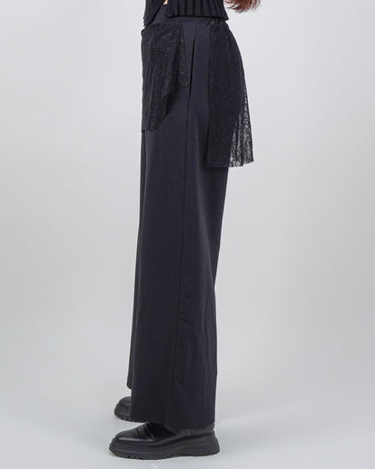 Pantaloni Negri cu Fustă de Dantelă (S-XL)