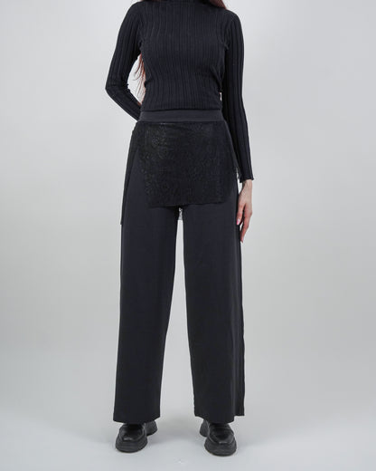 Pantaloni Negri cu Fustă de Dantelă (S-XL)