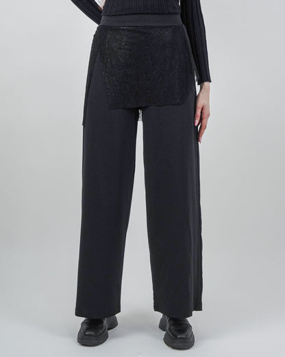 Pantaloni Negri cu Fustă de Dantelă (S-XL)