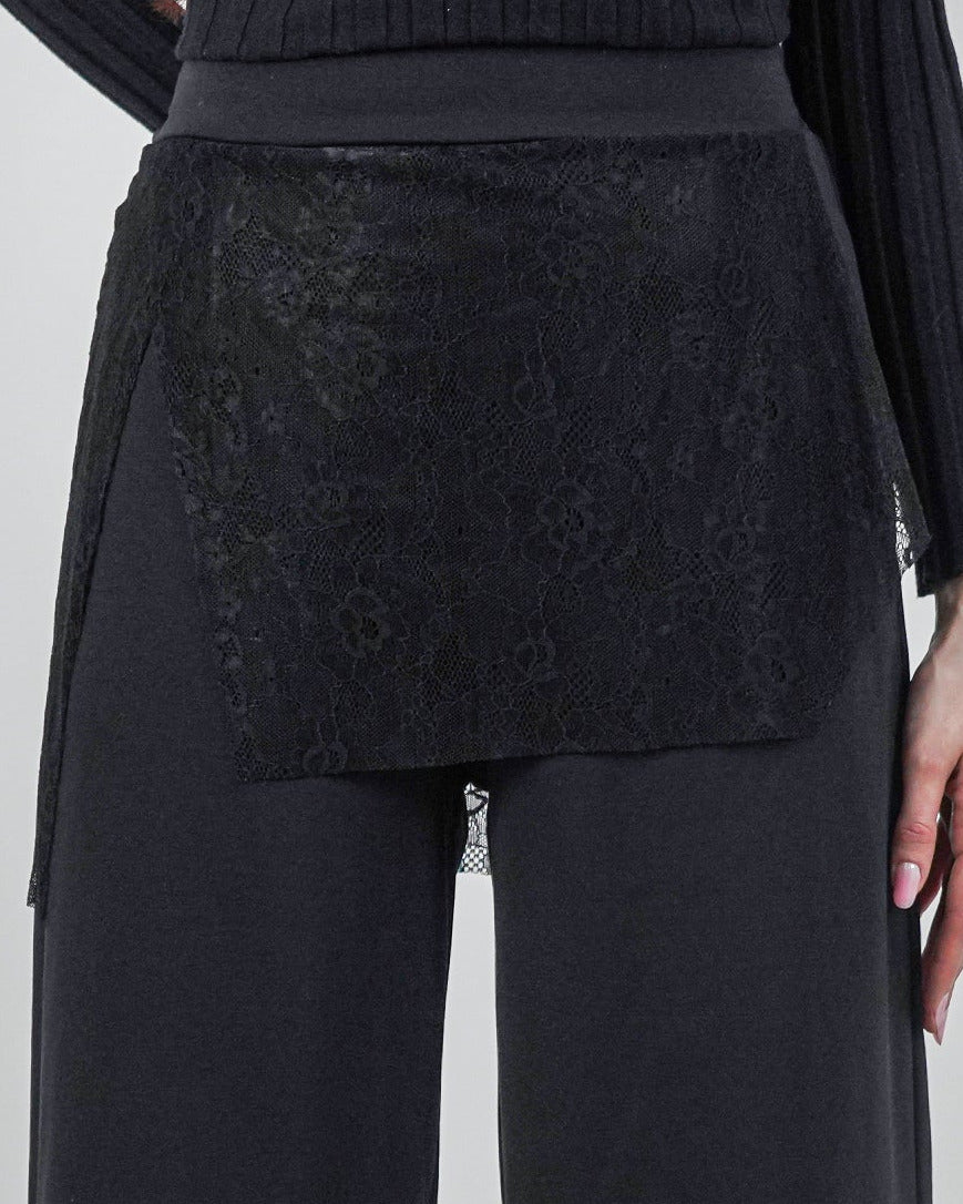Pantaloni Negri cu Fustă de Dantelă (S-XL)