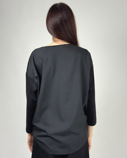 Bluză Neagră cu Șnur Lateral și Buzunar Texturat (S-XL)