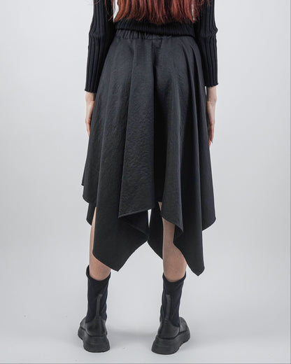 Fustă Neagră Asimetrică cu Două Buzunare (S-XL)
