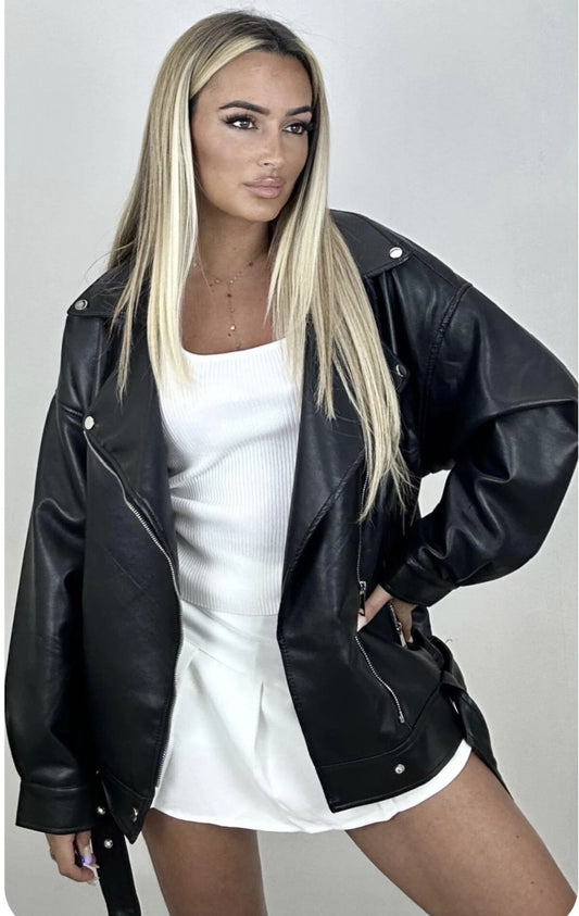 Geaca Biker Oversized din Piele Ecologică | Qarma Selection