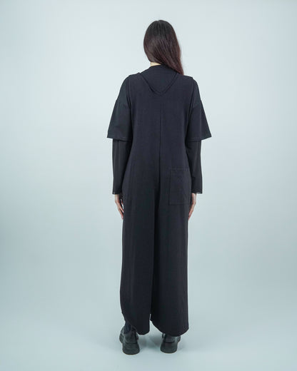 Salopetă Neagră Din Bumbac Fără Mâneci (S-XL)