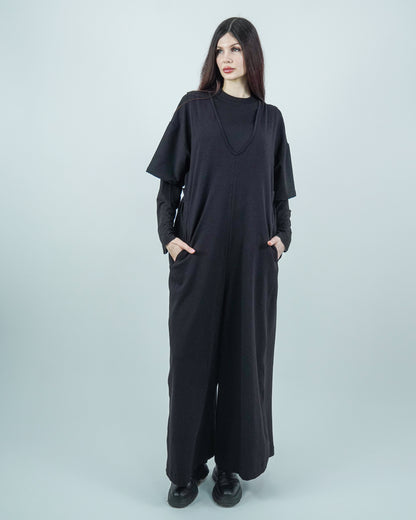 Salopetă Neagră Din Bumbac Fără Mâneci (S-XL)