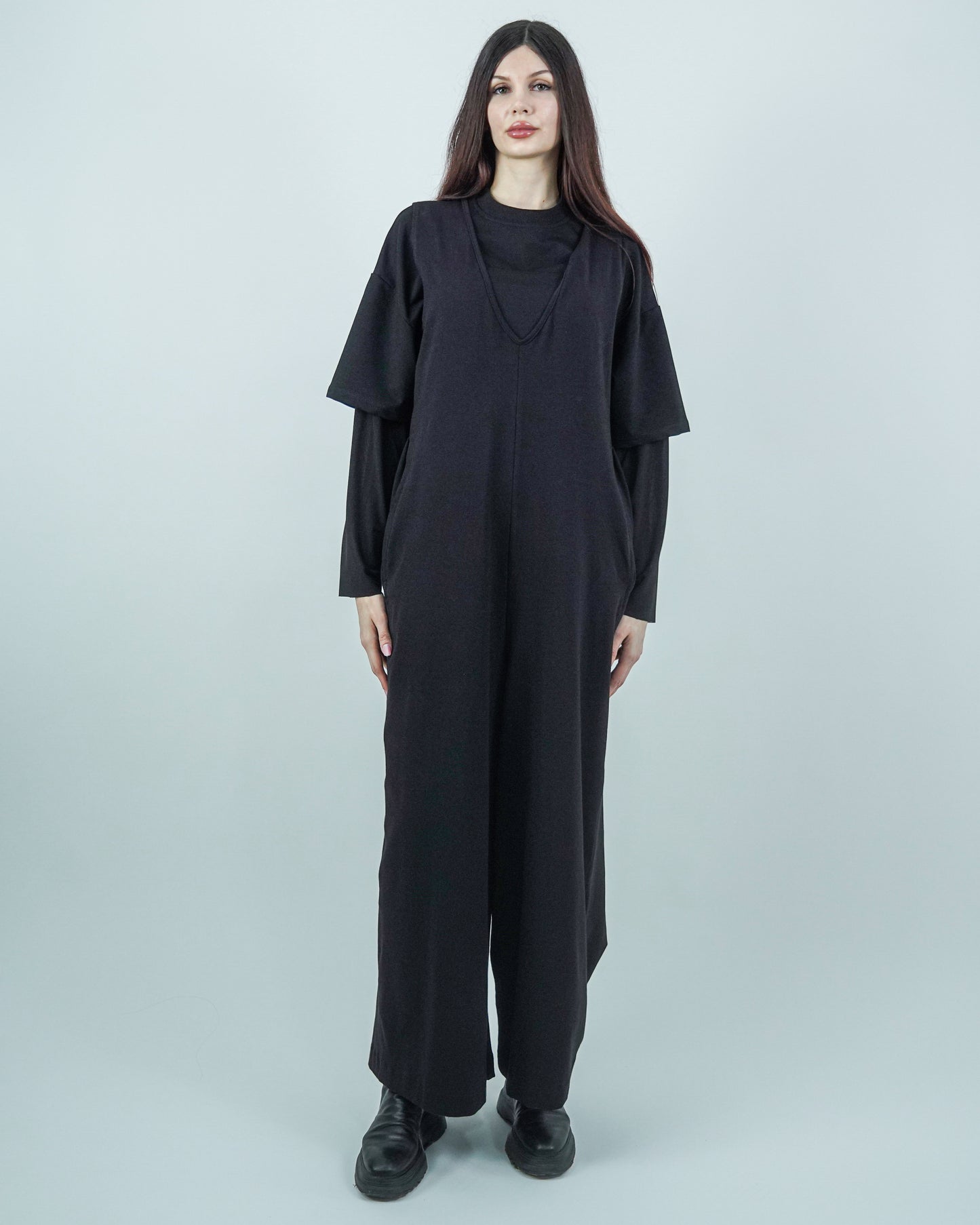 Salopetă Neagră Din Bumbac Fără Mâneci (S-XL)