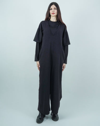 Salopetă Neagră Din Bumbac Fără Mâneci (S-XL)