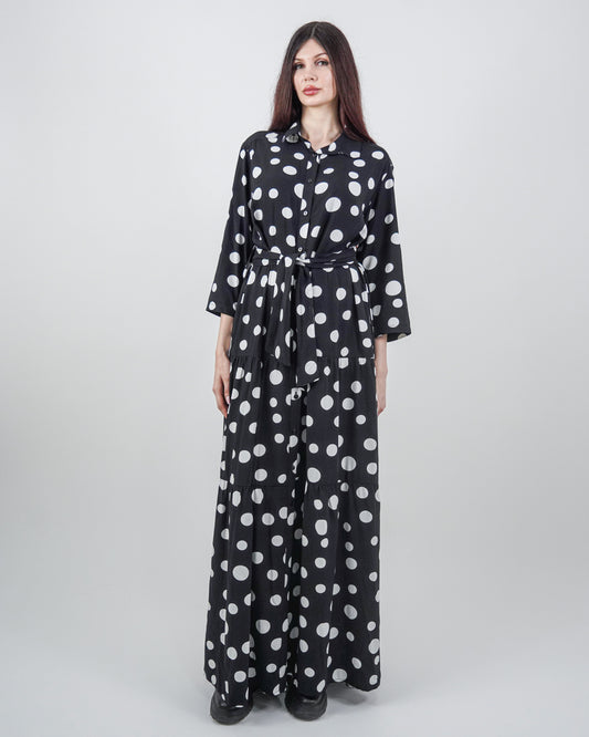 Rochie-Cămașă Neagră cu Volane și Buline (S-XL)