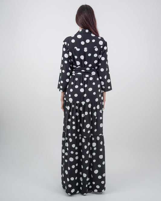 Rochie-Cămașă Neagră cu Volane și Buline (S-XL)