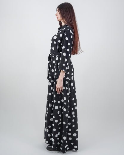 Rochie-Cămașă Neagră cu Volane și Buline (S-XL)