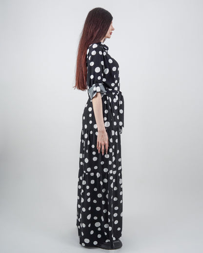 Rochie-Cămașă Neagră cu Volane și Buline (S-XL)