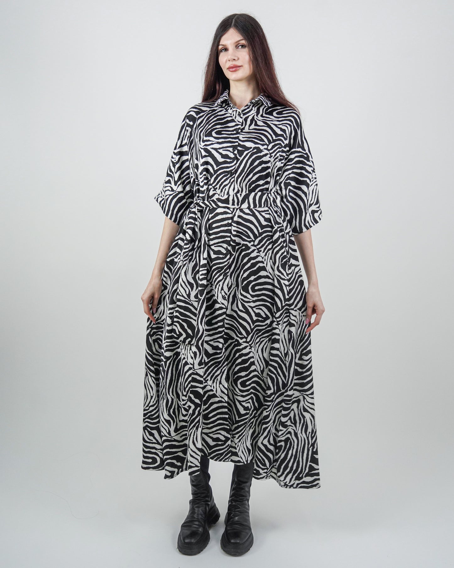 Rochie-Cămașă Zebra cu Mânecă Raglan (S-XL)