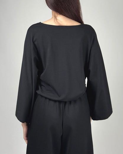 Bluză Neagră cu Șnur și Mâneci Evazate (S-XL)