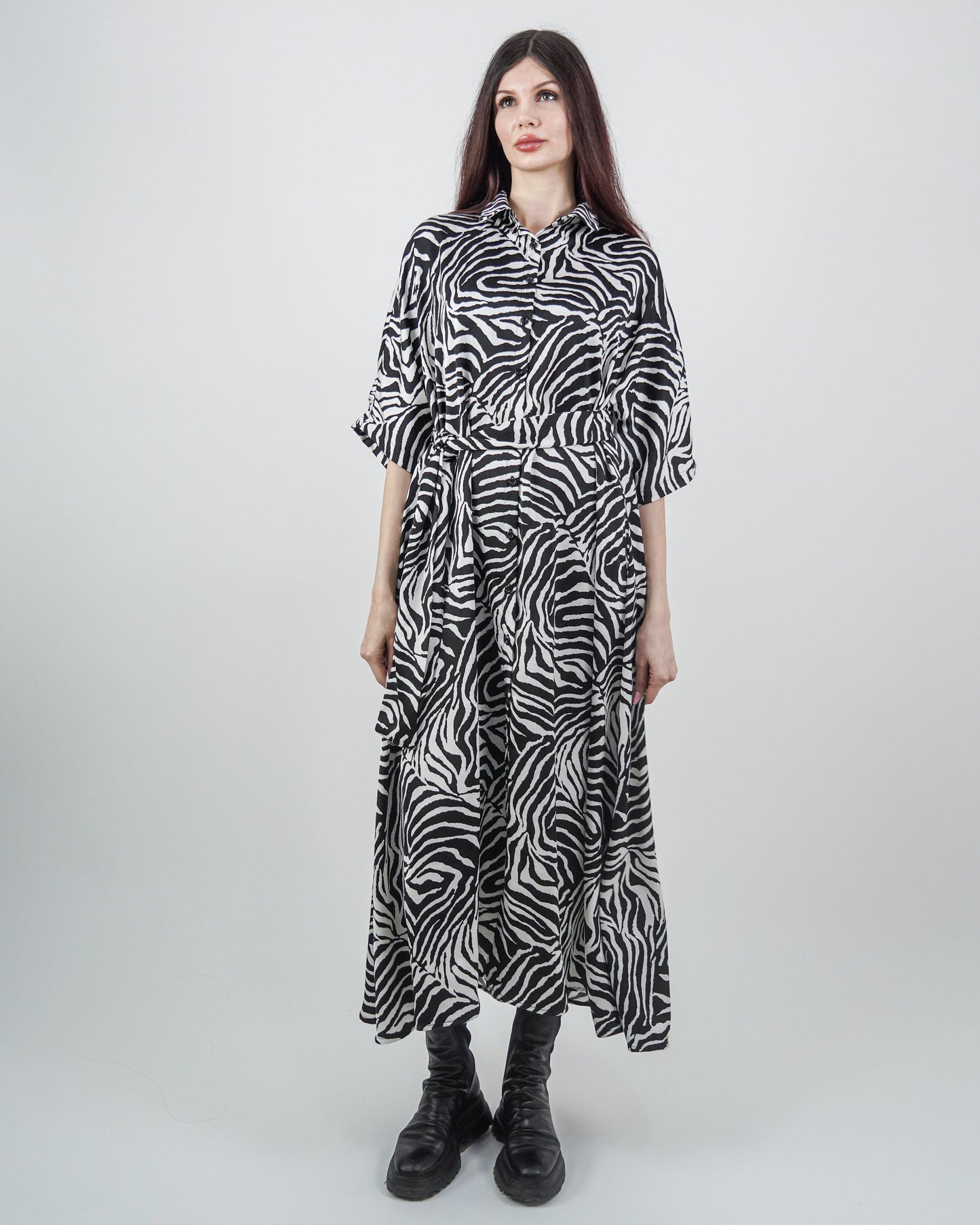 Rochie-Cămașă Zebra cu Mânecă Raglan (S-XL)