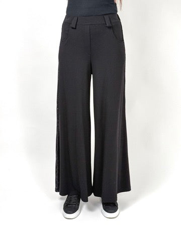 Pantaloni Largi Negri cu Vipușcă Laterală | Talie Unică | Qarma