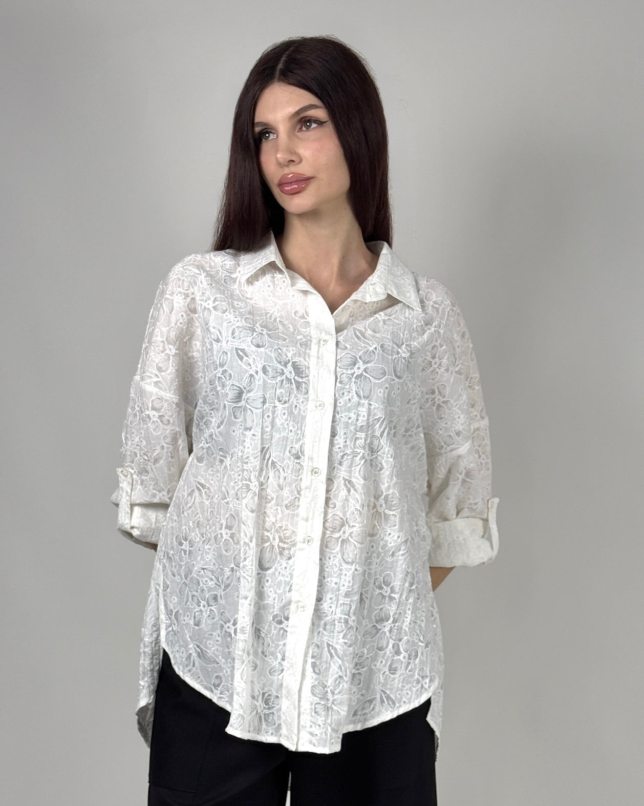 Cămașă Albă din Dantelă Brodată | Talie Unică | Qarma