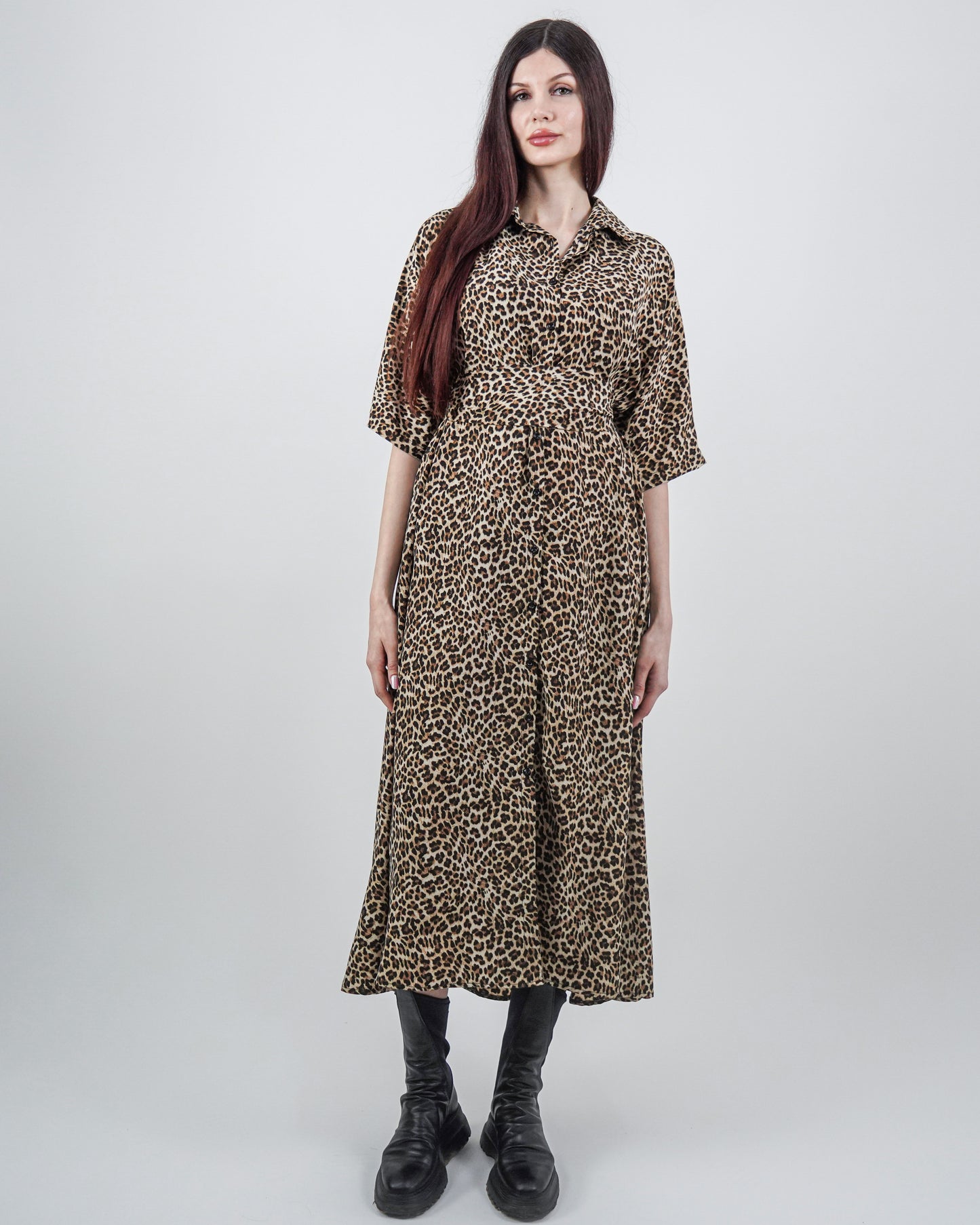Rochie-Cămașă Leopard cu Mânecă Raglan (S-XL)