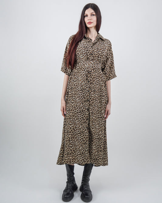 Rochie-Cămașă Leopard cu Mânecă Raglan (S-XL)