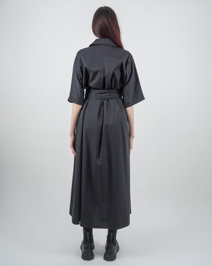 Rochie-Cămașă Neagră cu Mânecă Raglan (S-XL)