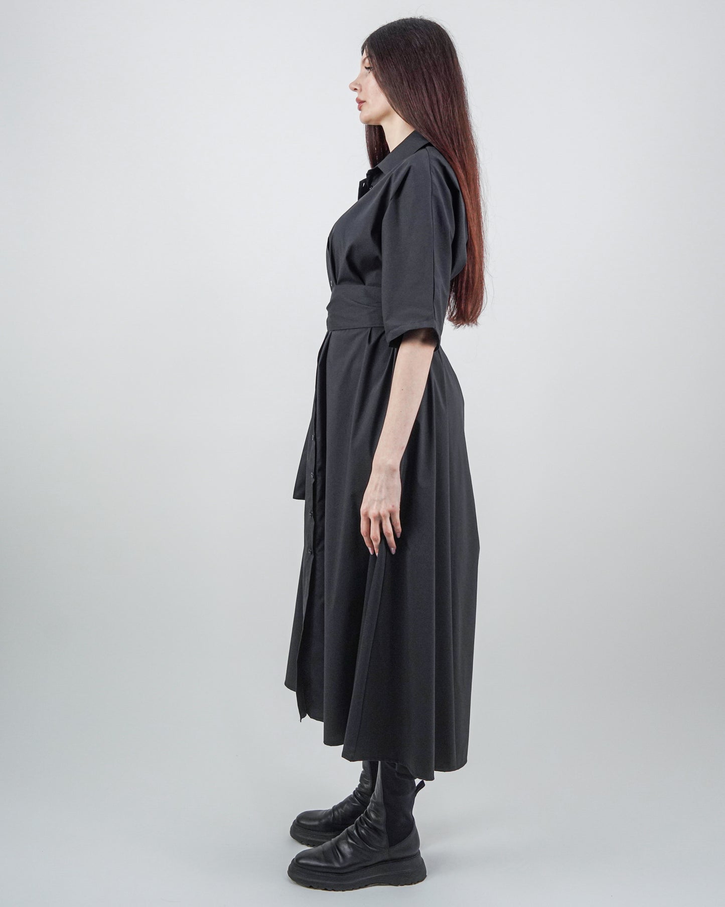 Rochie-Cămașă Neagră cu Mânecă Raglan (S-XL)