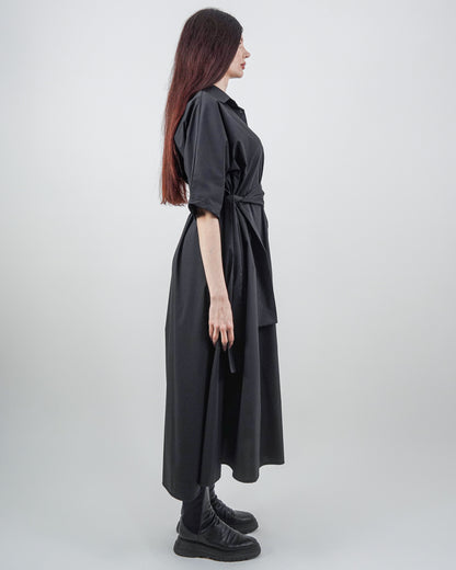 Rochie-Cămașă Neagră cu Mânecă Raglan (S-XL)