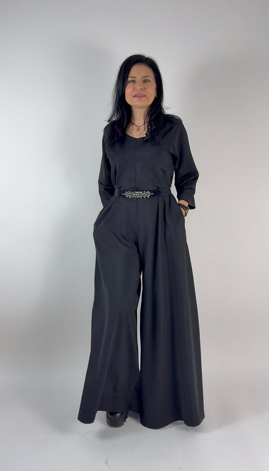 Salopetă Neagră Fluidă din Lycra | O Singură Mărime (S-XL) | Qarma