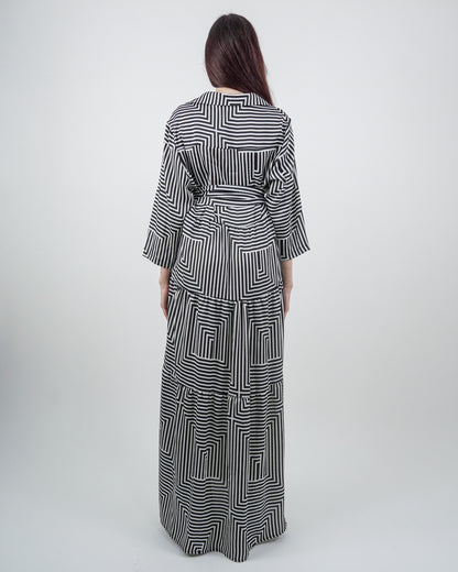 Rochie-Cămașă cu Volane și Model Geometric (S-XL)