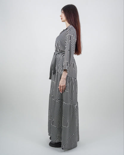 Rochie-Cămașă cu Volane și Model Geometric (S-XL)