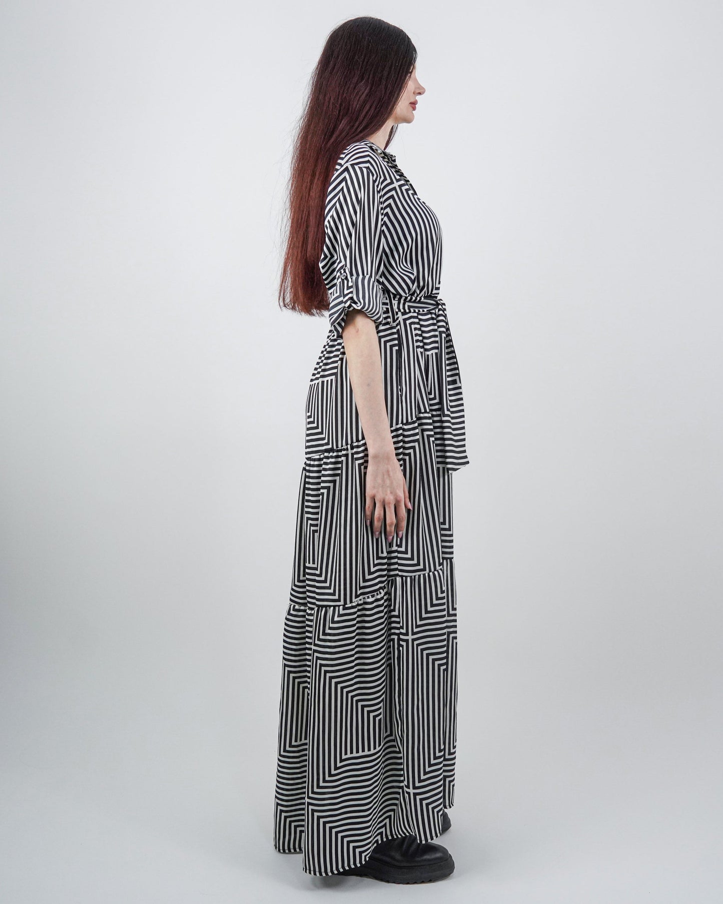 Rochie-Cămașă cu Volane și Model Geometric (S-XL)