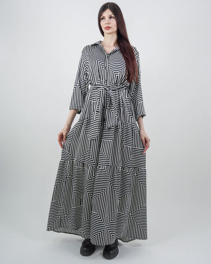 Rochie-Cămașă cu Volane și Model Geometric (S-XL)