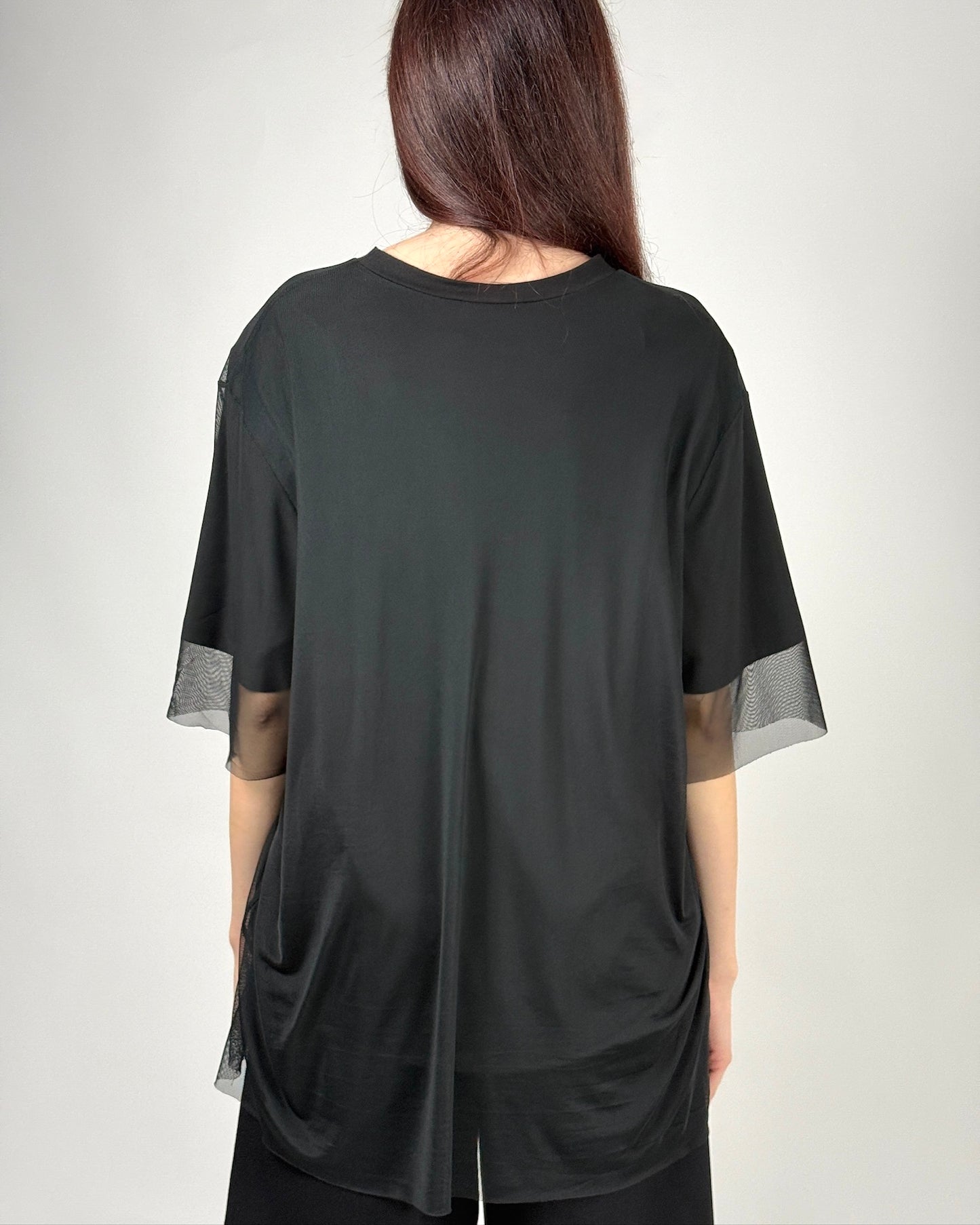 Tricou Negru Stratificat cu Tulle și Broderie | Talie Unică | Qarma