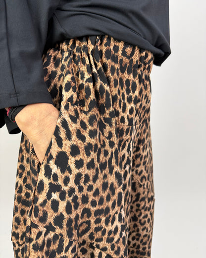 Pantaloni Fustă Arhitecturali cu Print Leopard (S-XL)