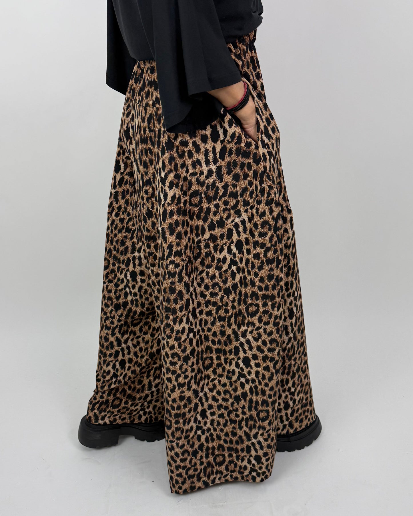 Pantaloni Fustă Arhitecturali cu Print Leopard (S-XL)