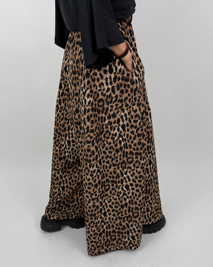Pantaloni Fustă Arhitecturali cu Print Leopard (S-XL)