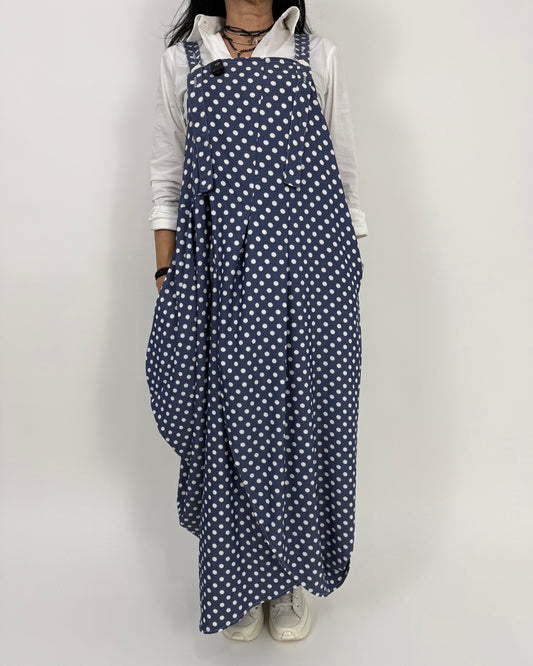 Sarafan Arhitectural Albastru cu Buline (S-XL)