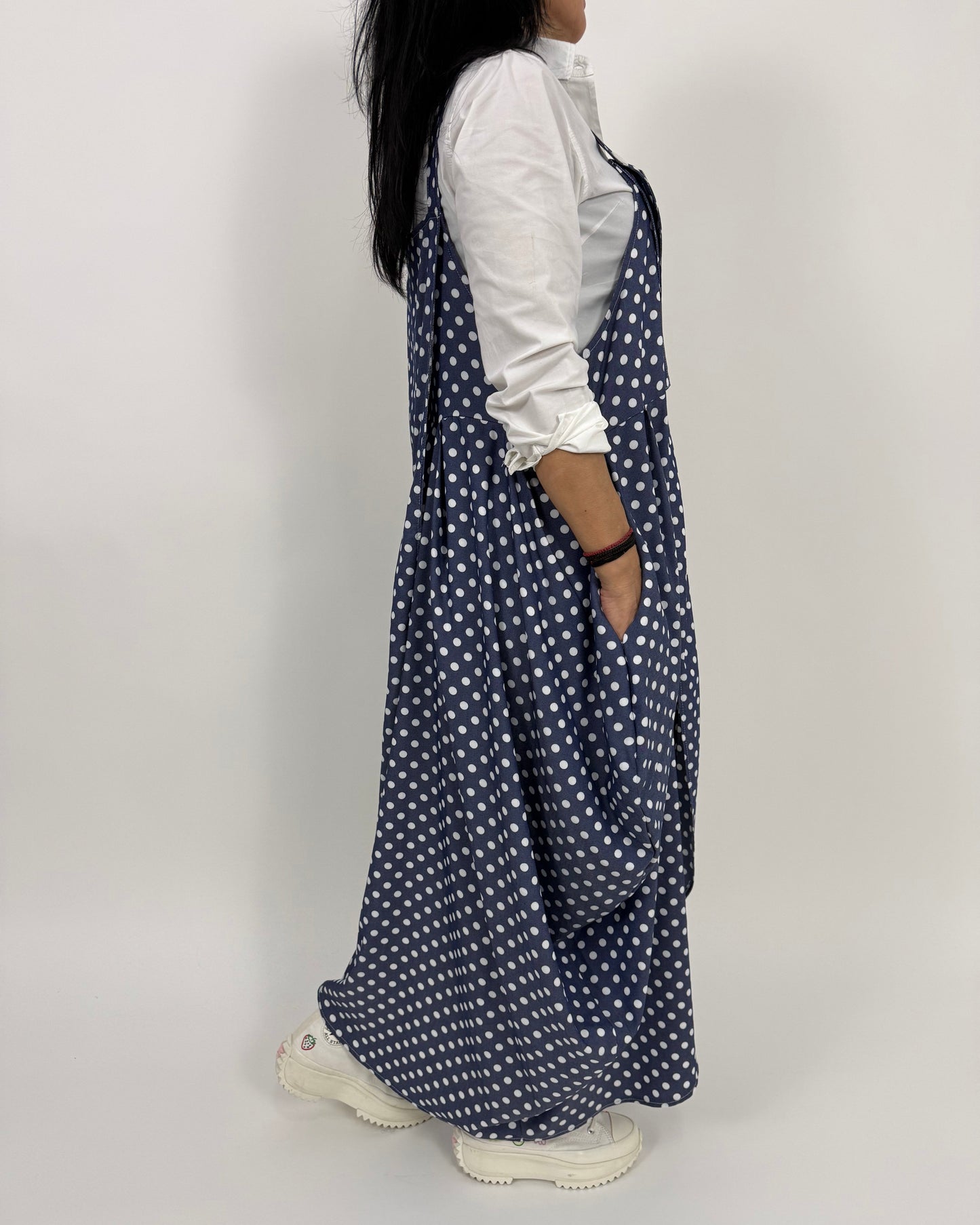 Sarafan Arhitectural Albastru cu Buline (S-XL)