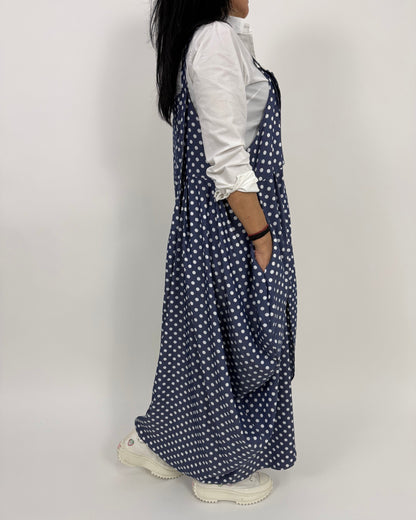 Sarafan Arhitectural Albastru cu Buline (S-XL)
