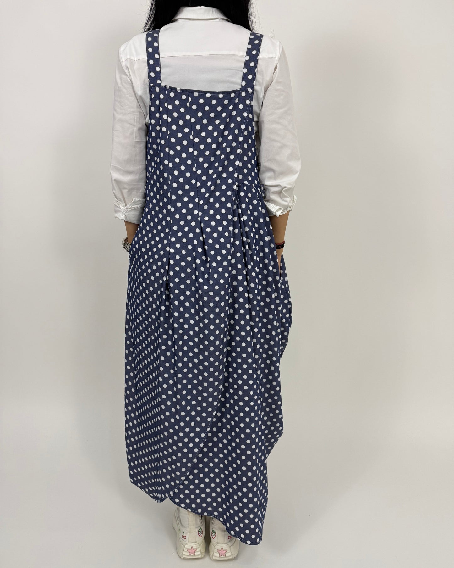 Sarafan Arhitectural Albastru cu Buline (S-XL)